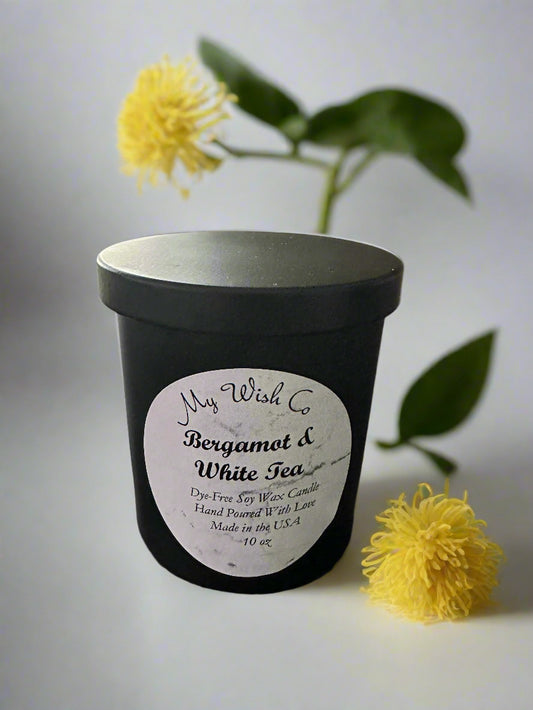 Bergamot & White Tea: Dye-Free Non-Toxic Soy Candle 10oz - mywishco.com