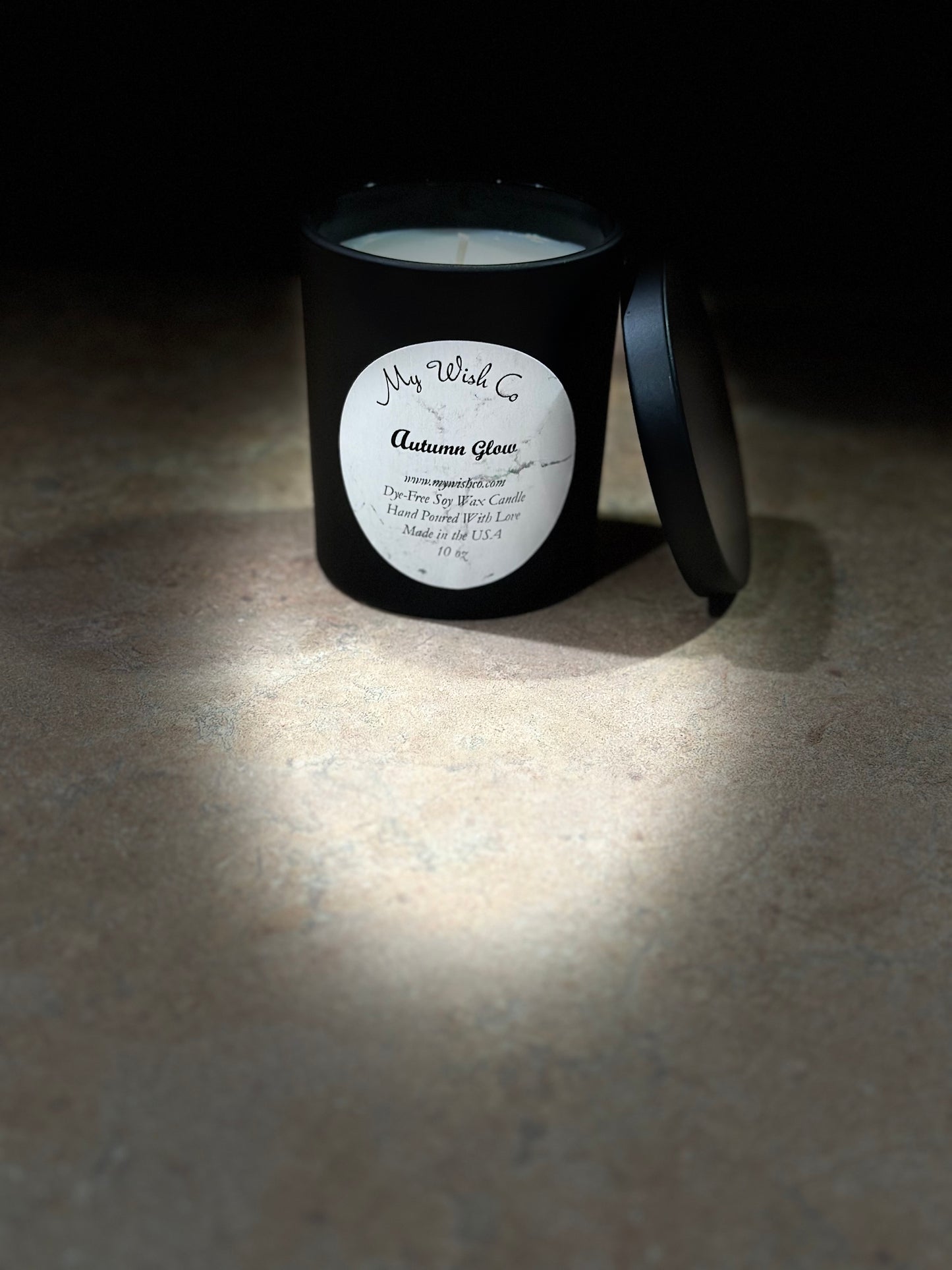 Autumn Glow 10 oz Black Jar Dye-Free Soy Wax Candle
