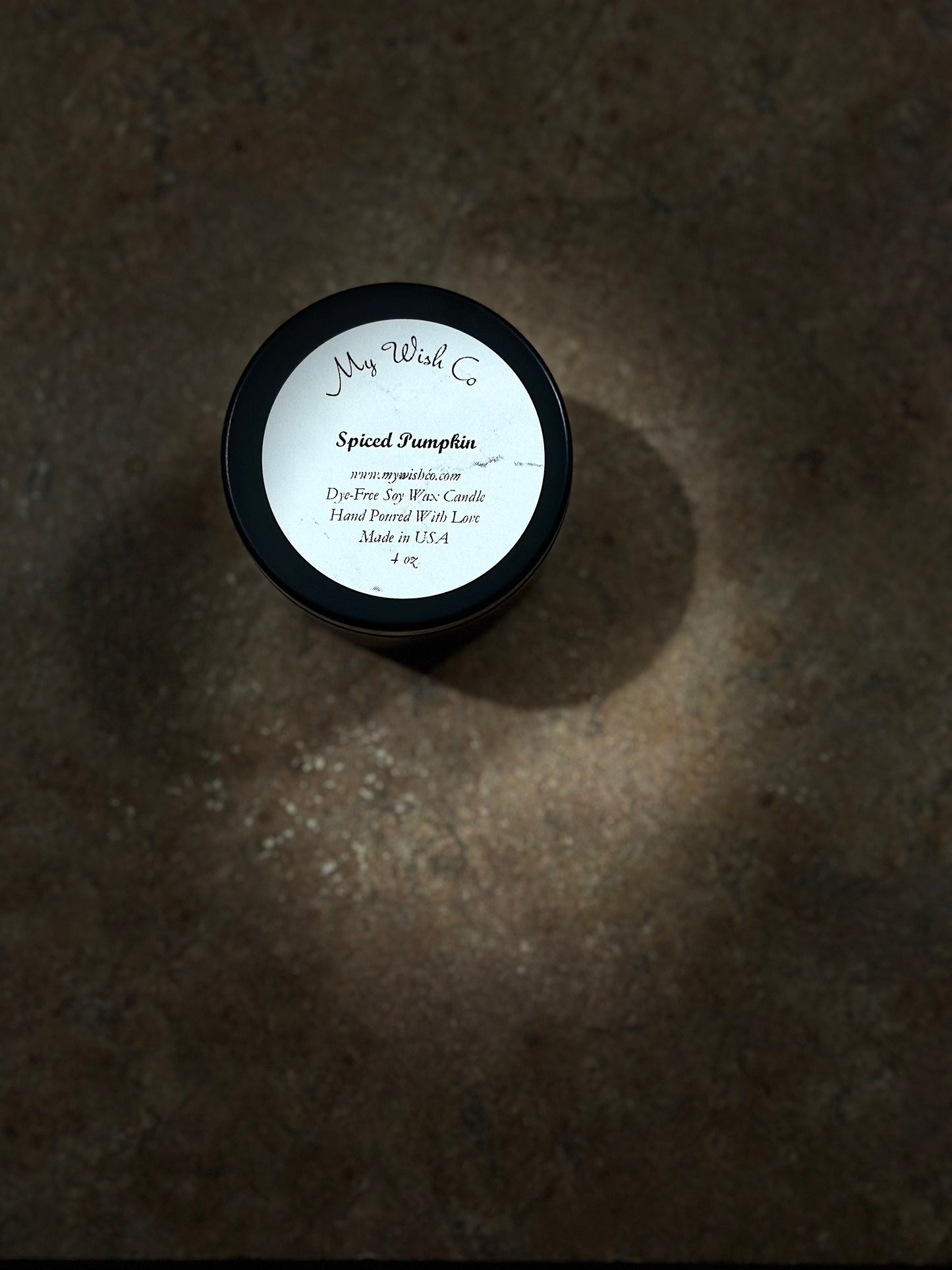 Black 4 oz Tin Spiced Pumpkin Scented Candle