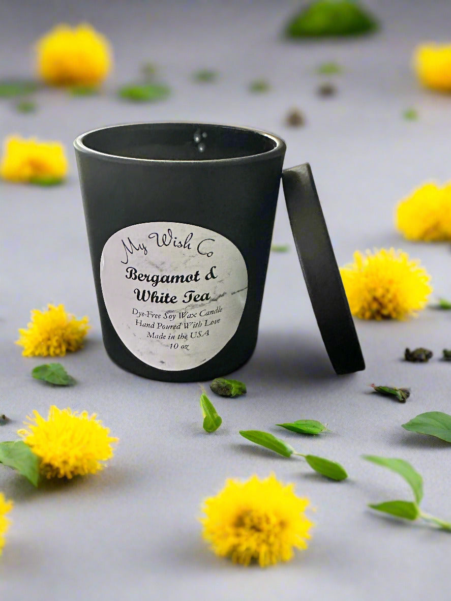 Bergamot & White Tea: Dye-Free Non-Toxic Soy Candle 10oz - mywishco.com