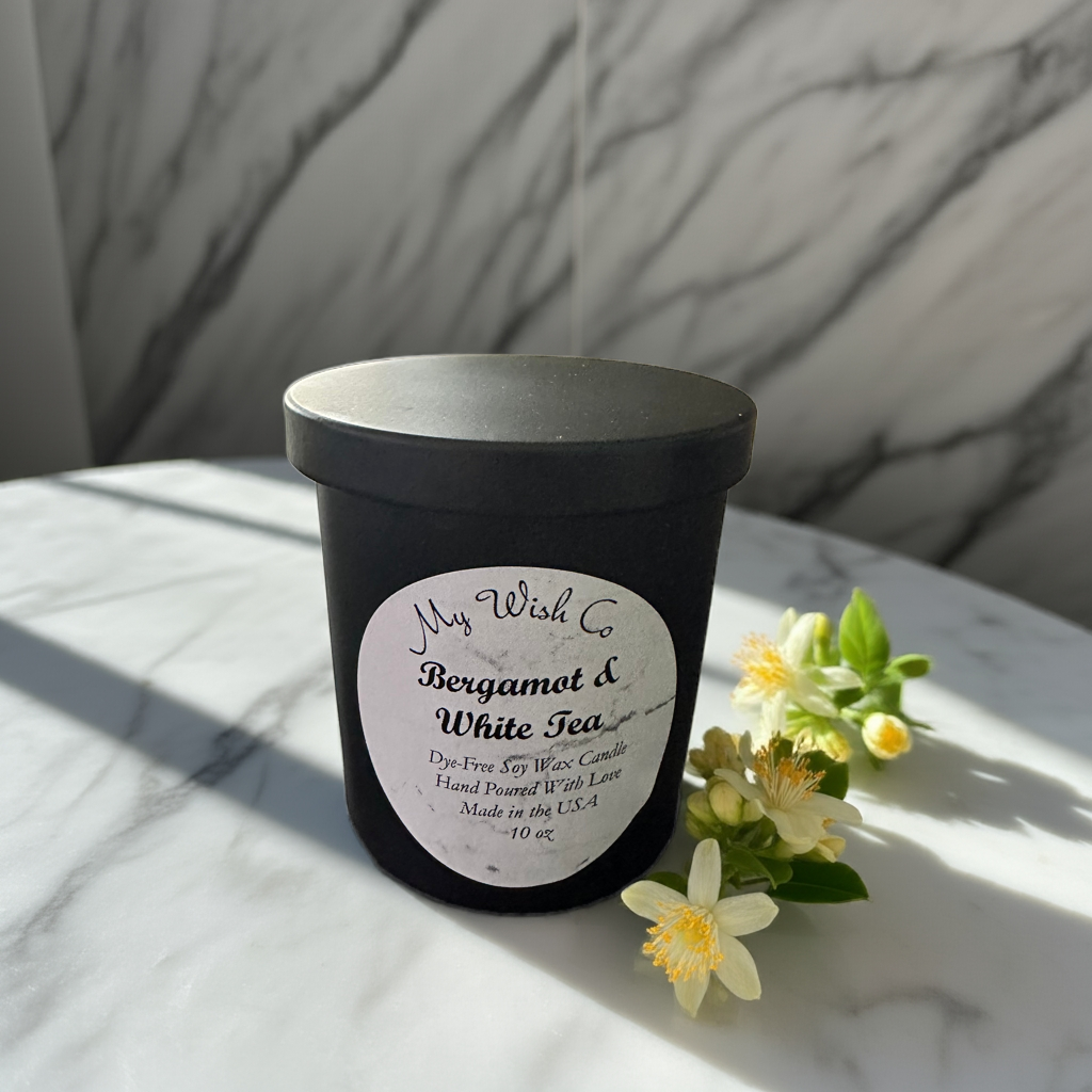 Bergamot & White Tea: Dye-Free Non-Toxic Soy Candle 10oz - mywishco.com