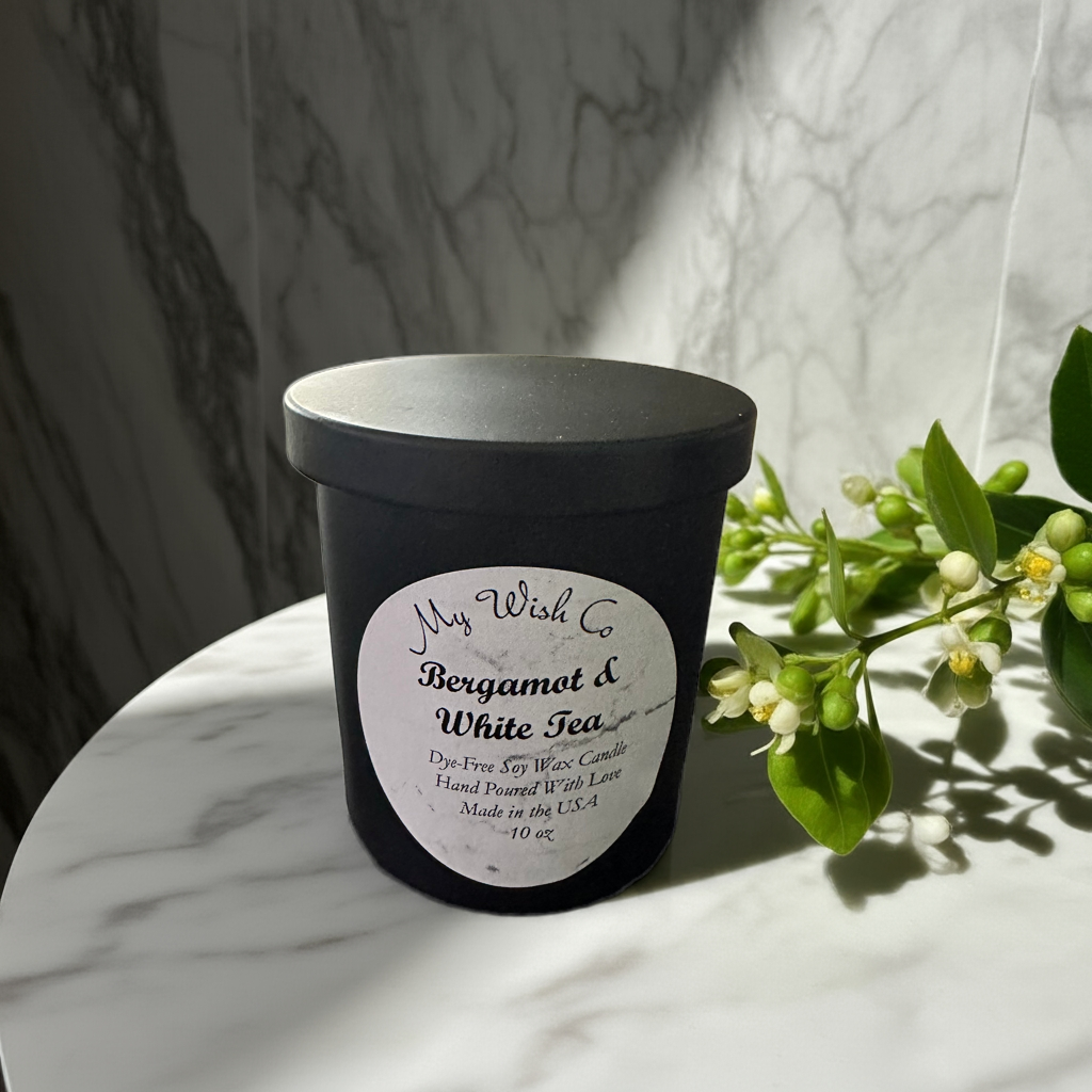 Bergamot & White Tea: Dye-Free Non-Toxic Soy Candle 10oz - mywishco.com