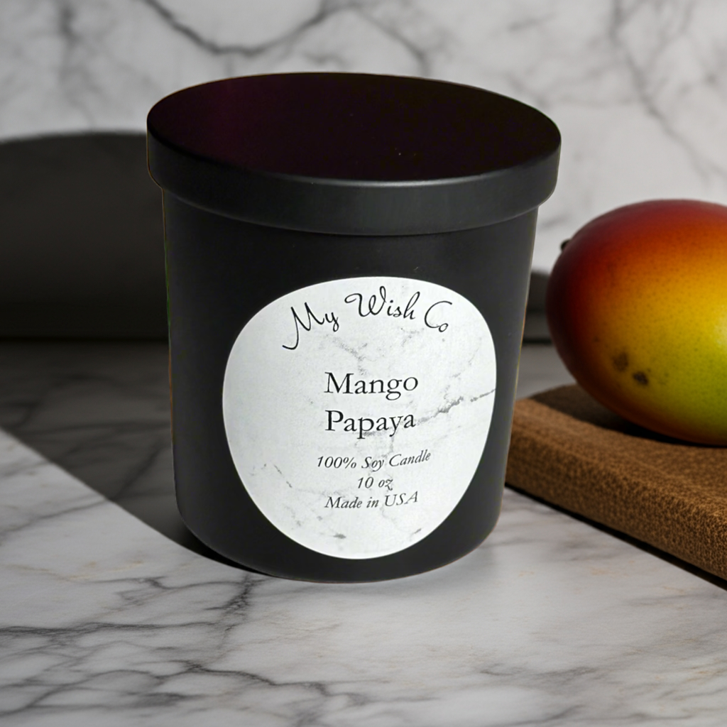 Mango Papaya: Dye-Free Non-Toxic Soy Candle 10 oz - mywishco.com