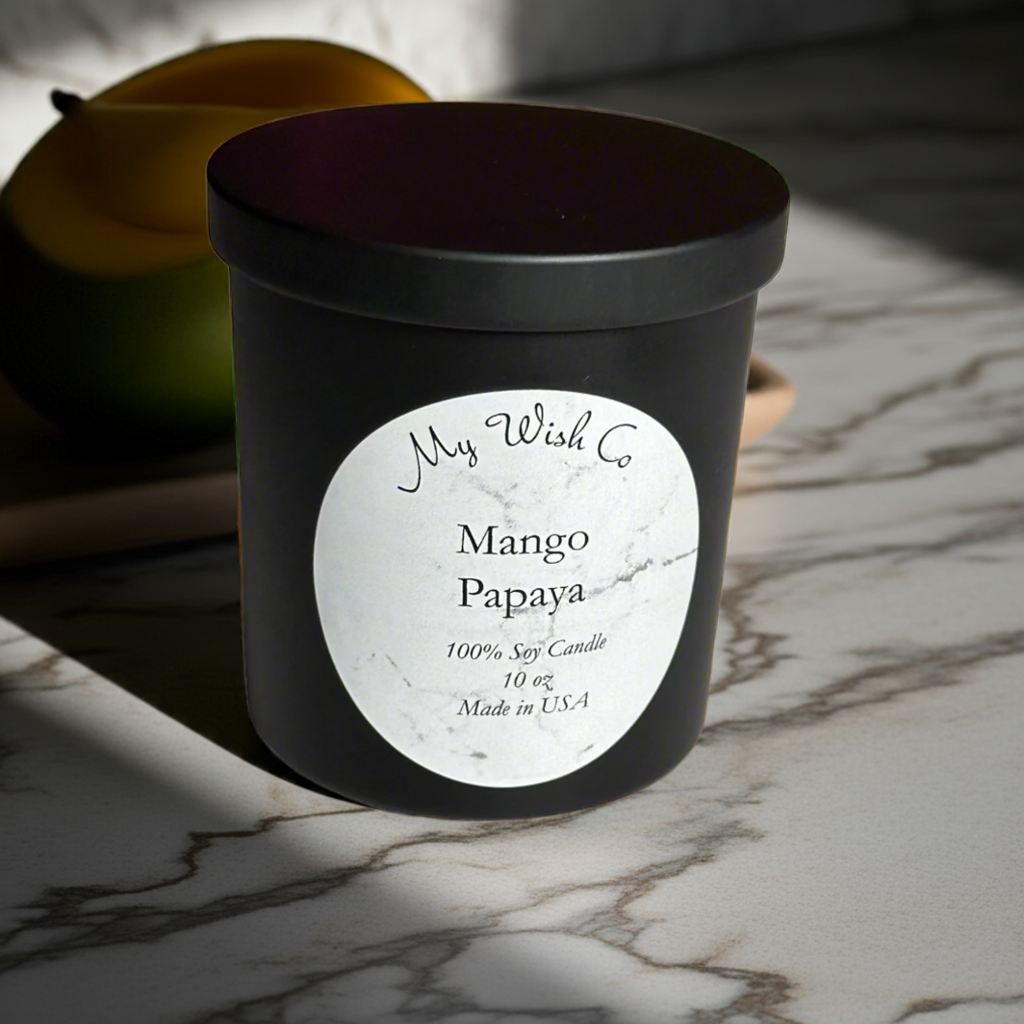 Mango Papaya: Dye-Free Non-Toxic Soy Candle 10 oz - mywishco.com