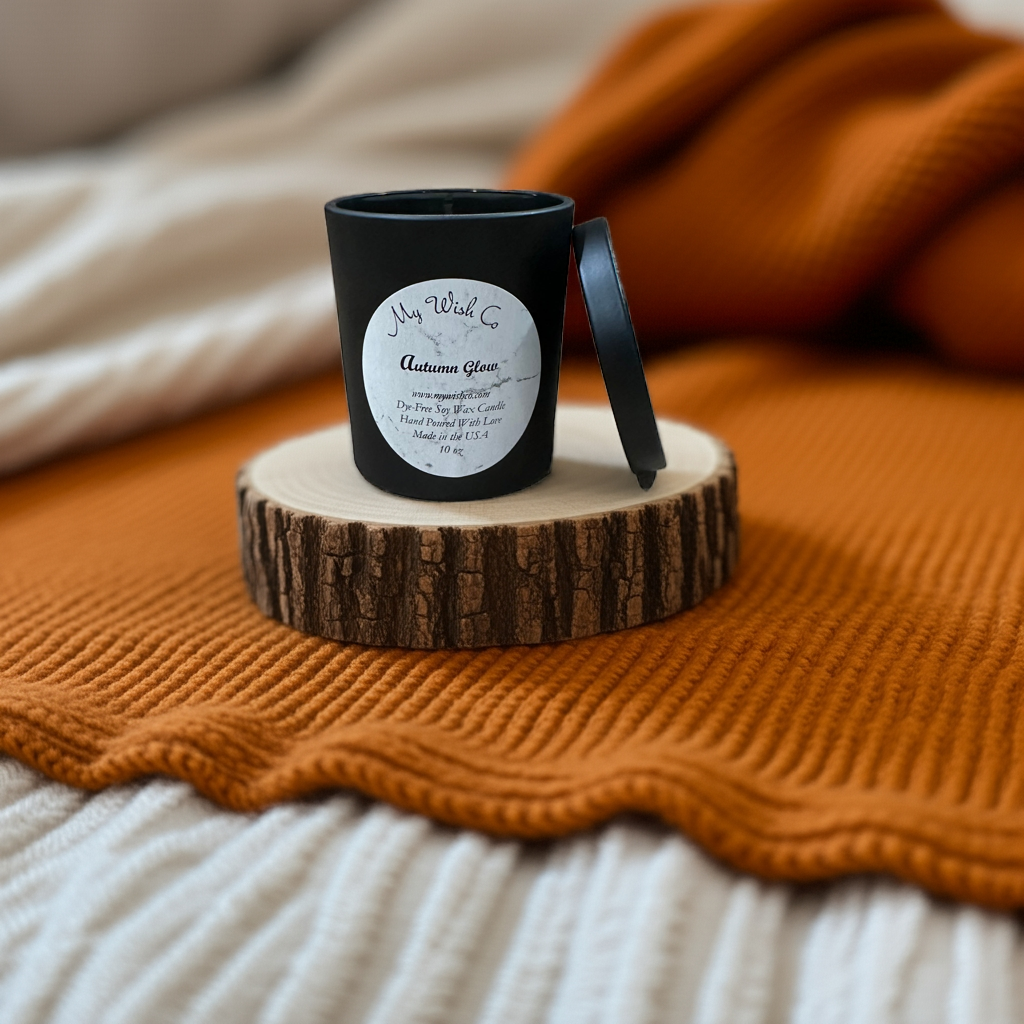 Autumn Glow 10 oz Black Jar Dye-Free Soy Wax Candle