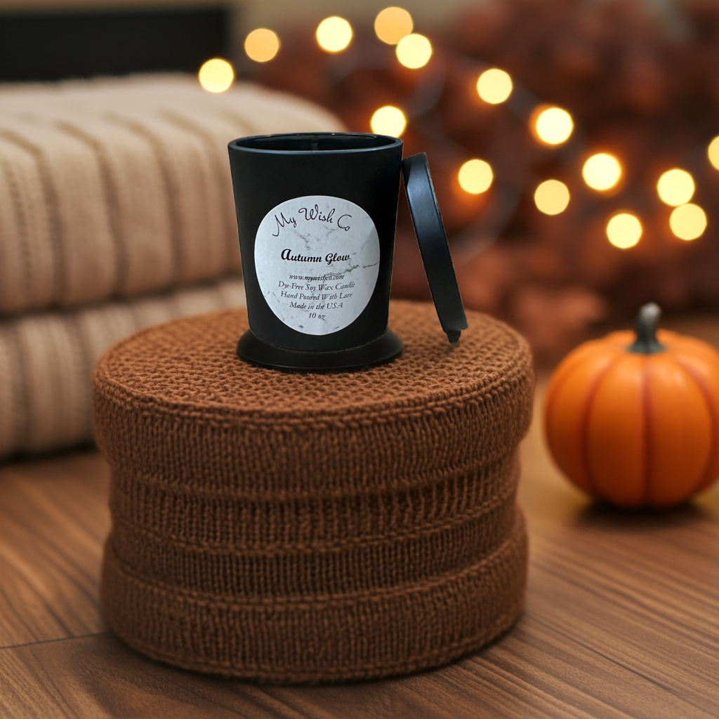 Autumn Glow 10 oz Black Jar Dye-Free Soy Wax Candle