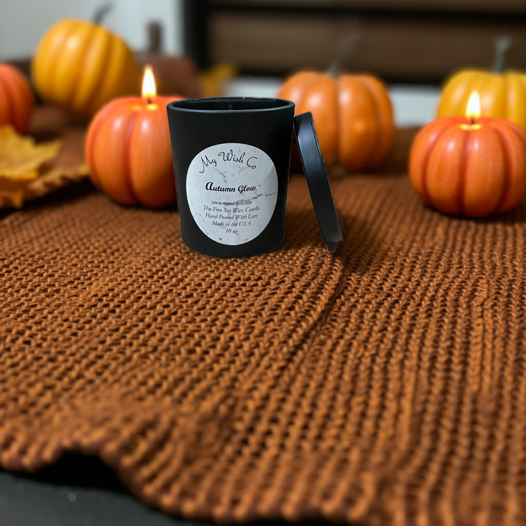 Autumn Glow 10 oz Black Jar Dye-Free Soy Wax Candle