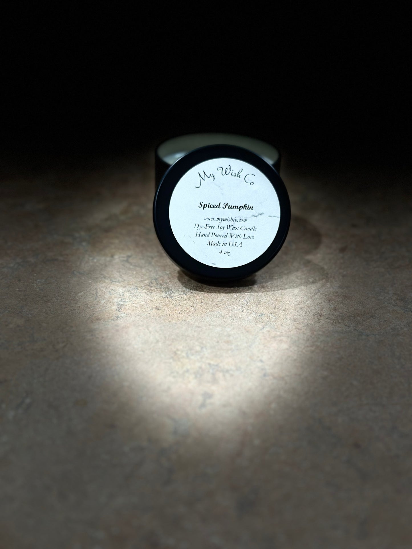Black 4 oz Tin Spiced Pumpkin Scented Candle