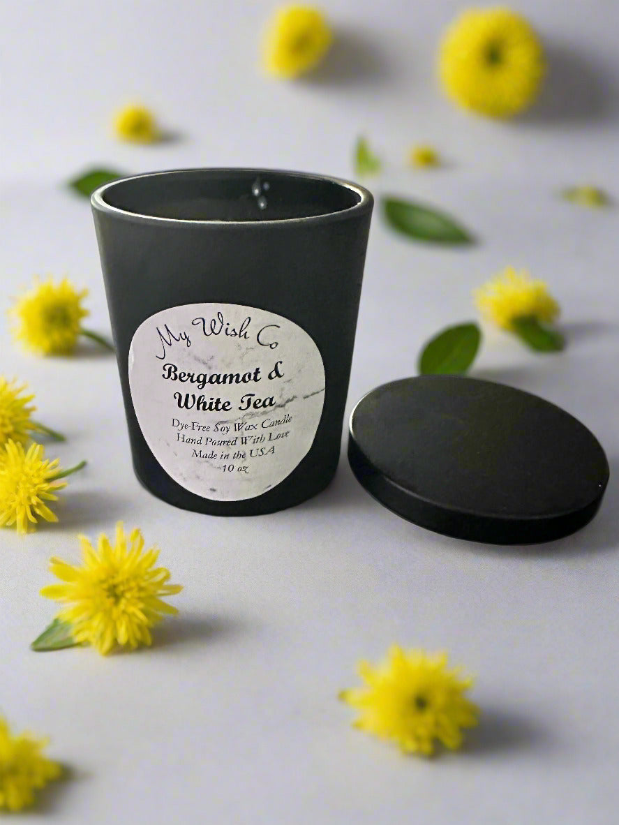 Bergamot & White Tea: Dye-Free Non-Toxic Soy Candle 10oz - mywishco.com