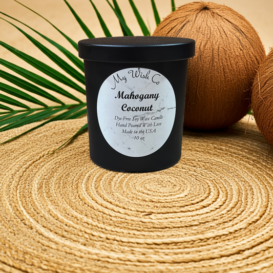 Mahogany Coconut: Dye-Free Non-Toxic Soy Candle - 10 oz - mywishco.com