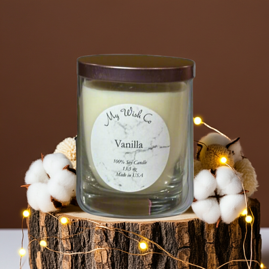 Pure Vanilla 13.5 oz Soy Wax Candle | Eco-Friendly, Non-Toxic, Dye-Free Clean Burn - mywishco.com