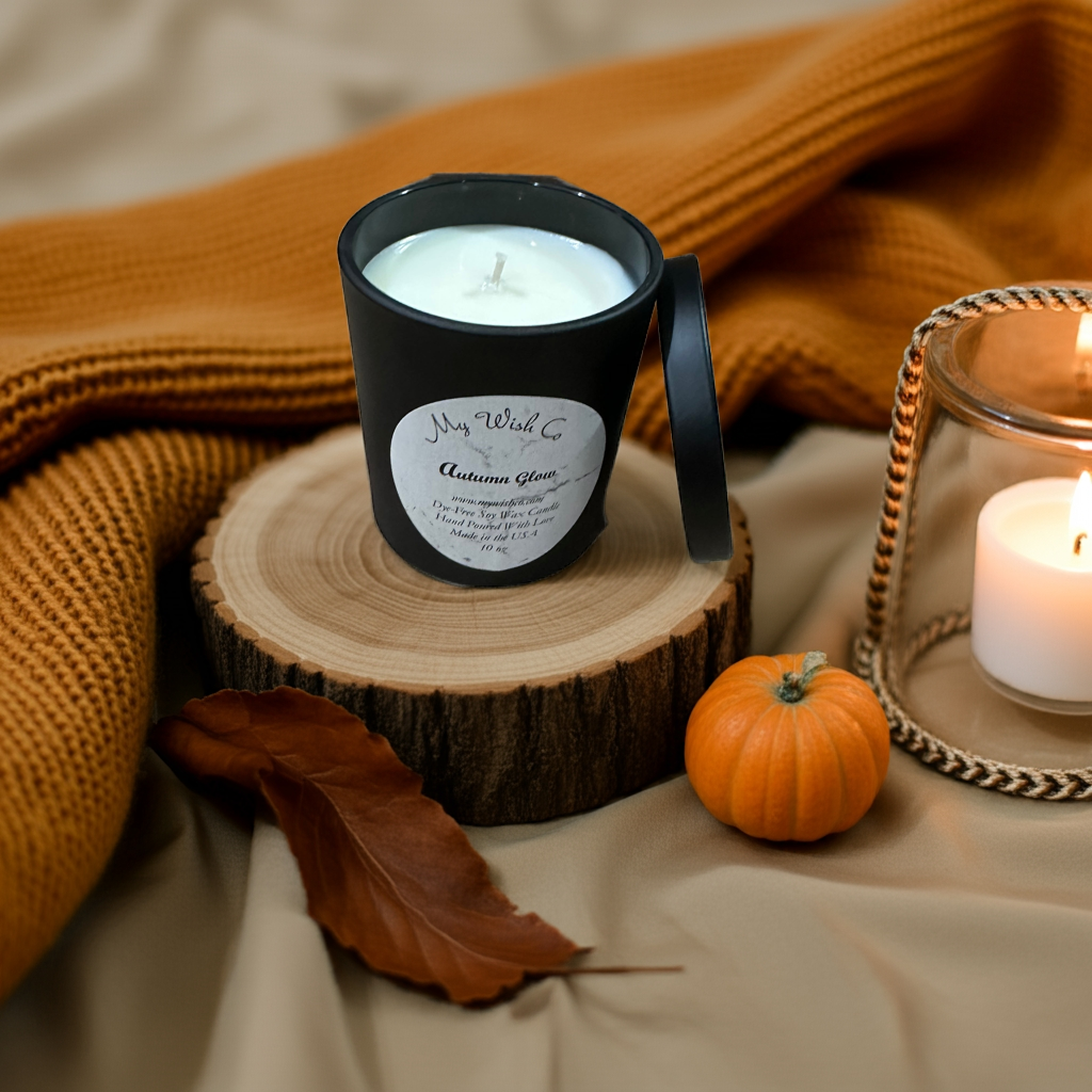 Autumn Glow 10 oz Black Jar Dye-Free Soy Wax Candle
