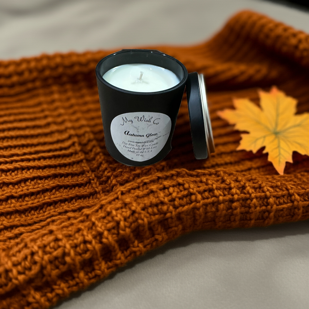 Autumn Glow 10 oz Black Jar Dye-Free Soy Wax Candle