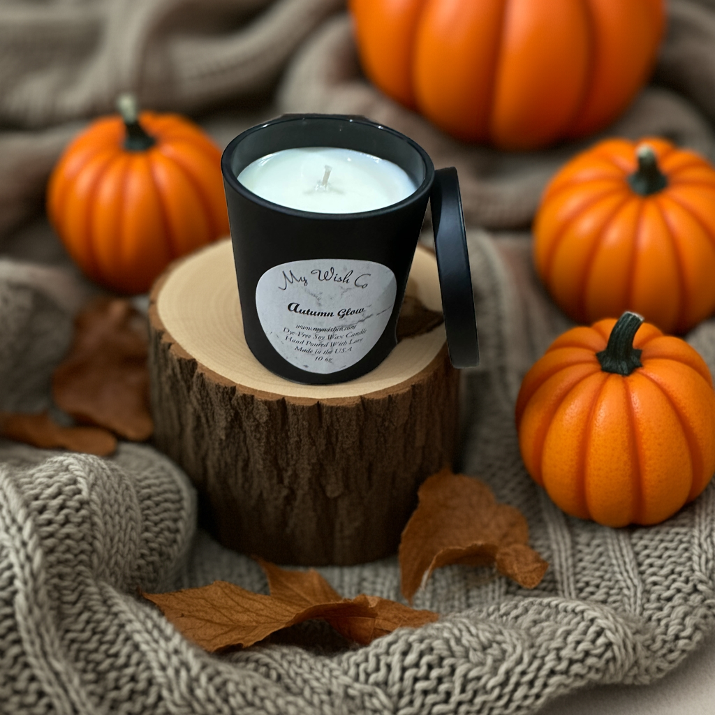 Autumn Glow 10 oz Black Jar Dye-Free Soy Wax Candle