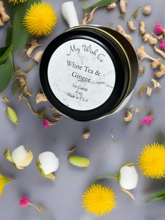 White Tea & Ginger Black 4 oz Candle Tin