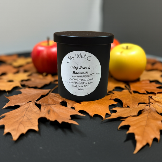 Crisp Pear & Macintosh 10 oz Black Jar Dye-Free Soy Wax Candle