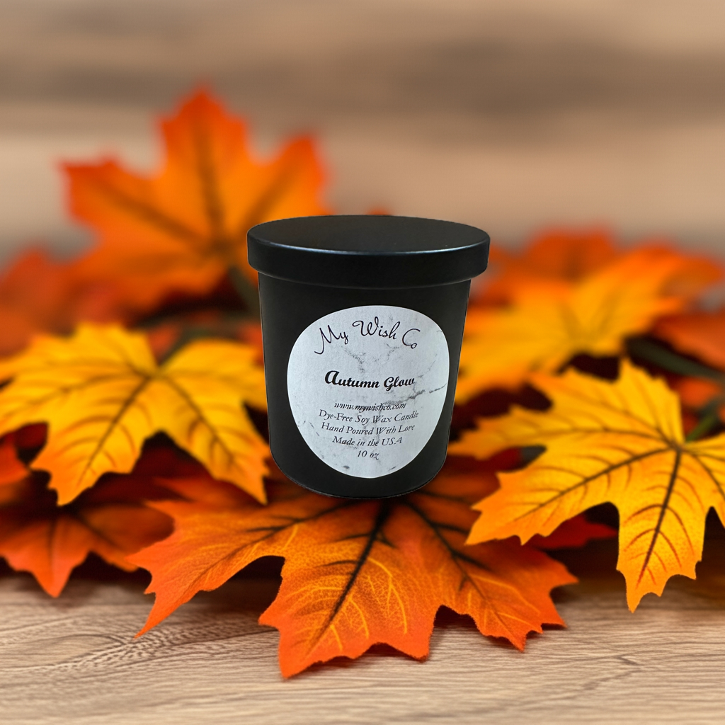 Autumn Glow 10 oz Black Jar Dye-Free Soy Wax Candle