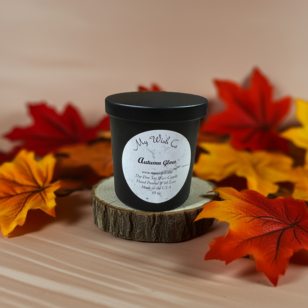 Autumn Glow 10 oz Black Jar Dye-Free Soy Wax Candle