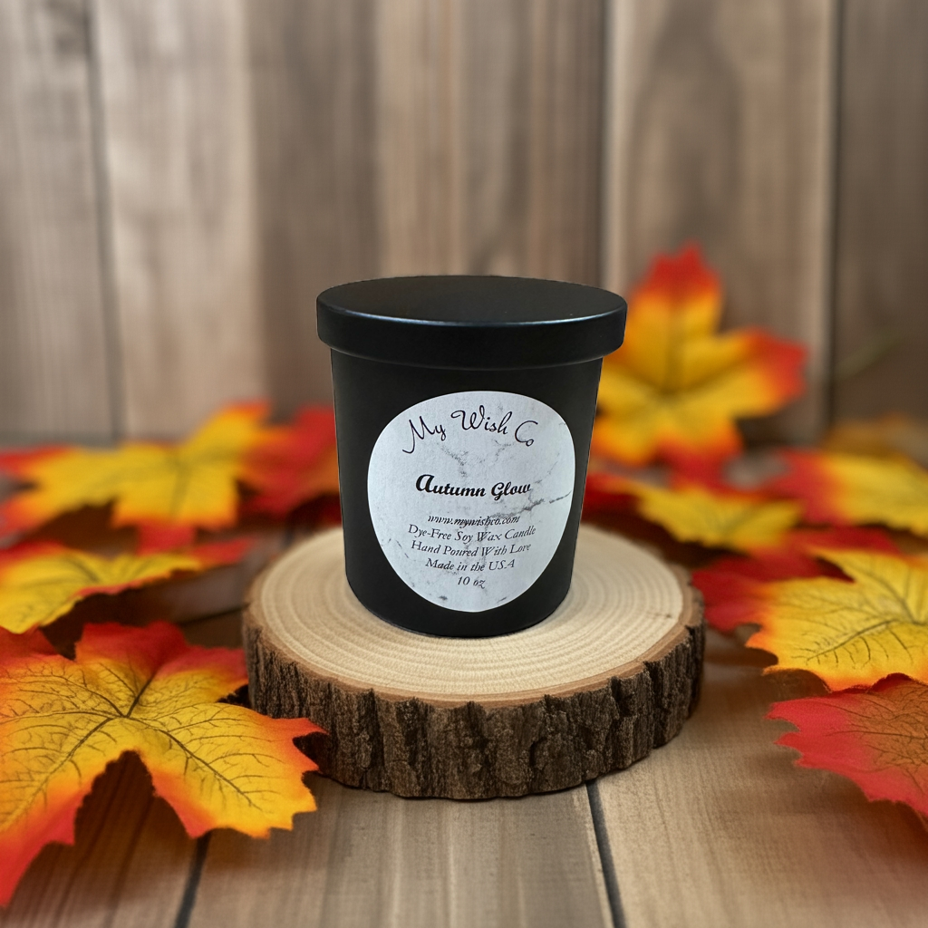 Autumn Glow 10 oz Black Jar Dye-Free Soy Wax Candle