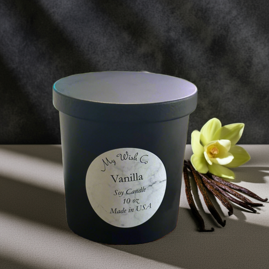 Vanilla Pure: Dye-Free Non-Toxic Soy Candle  10 oz Black Matte - mywishco.com