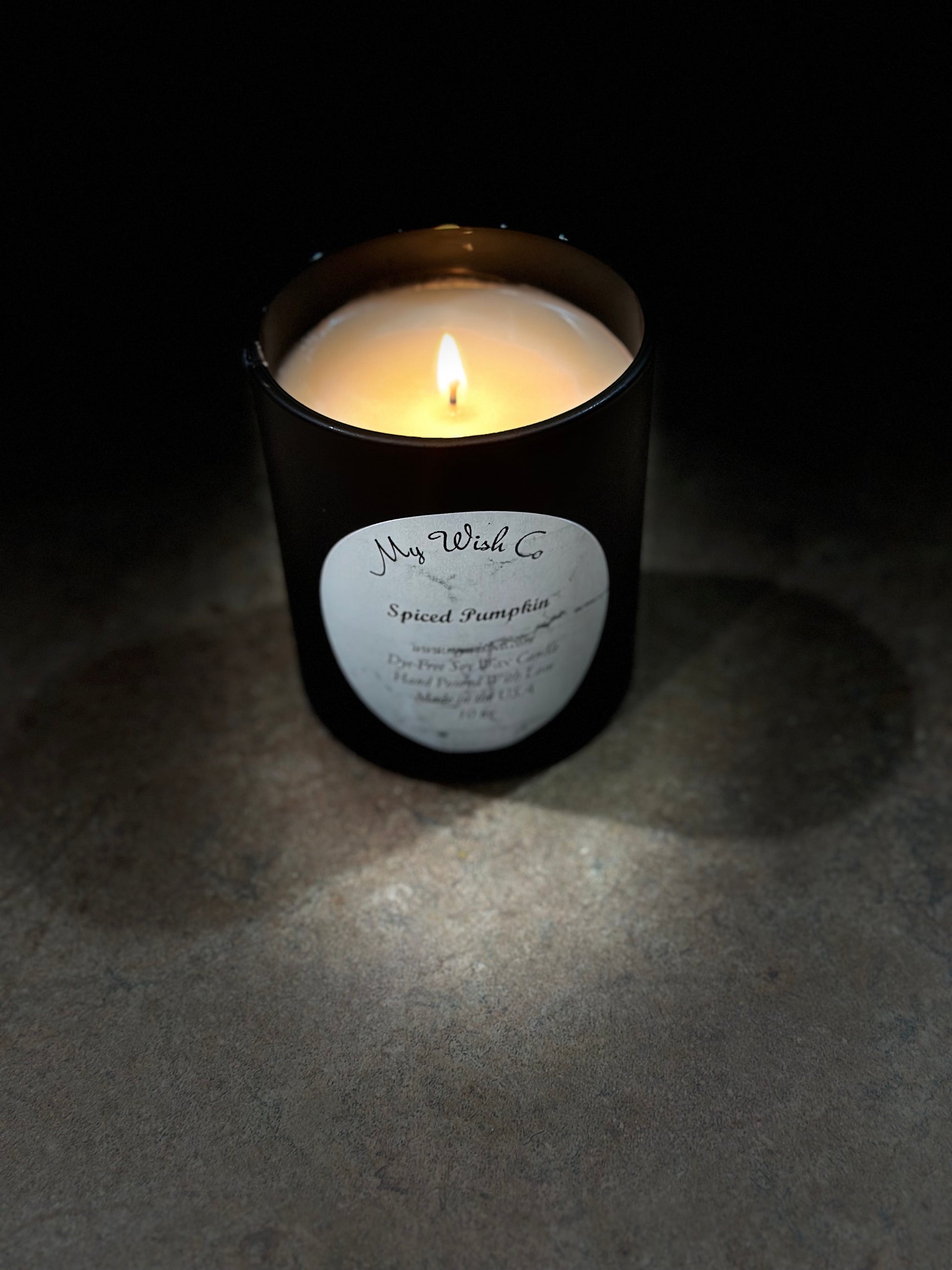 Spiced Pumpkin:  Dye-Free Non-Toxic Soy Candle - 10 oz Black Jar - mywishco.com