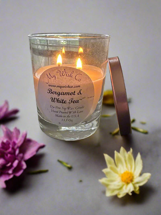 Bergamot & White Tea Dye-Free Non-Toxic Soy Candle 13.5oz - mywishco.com