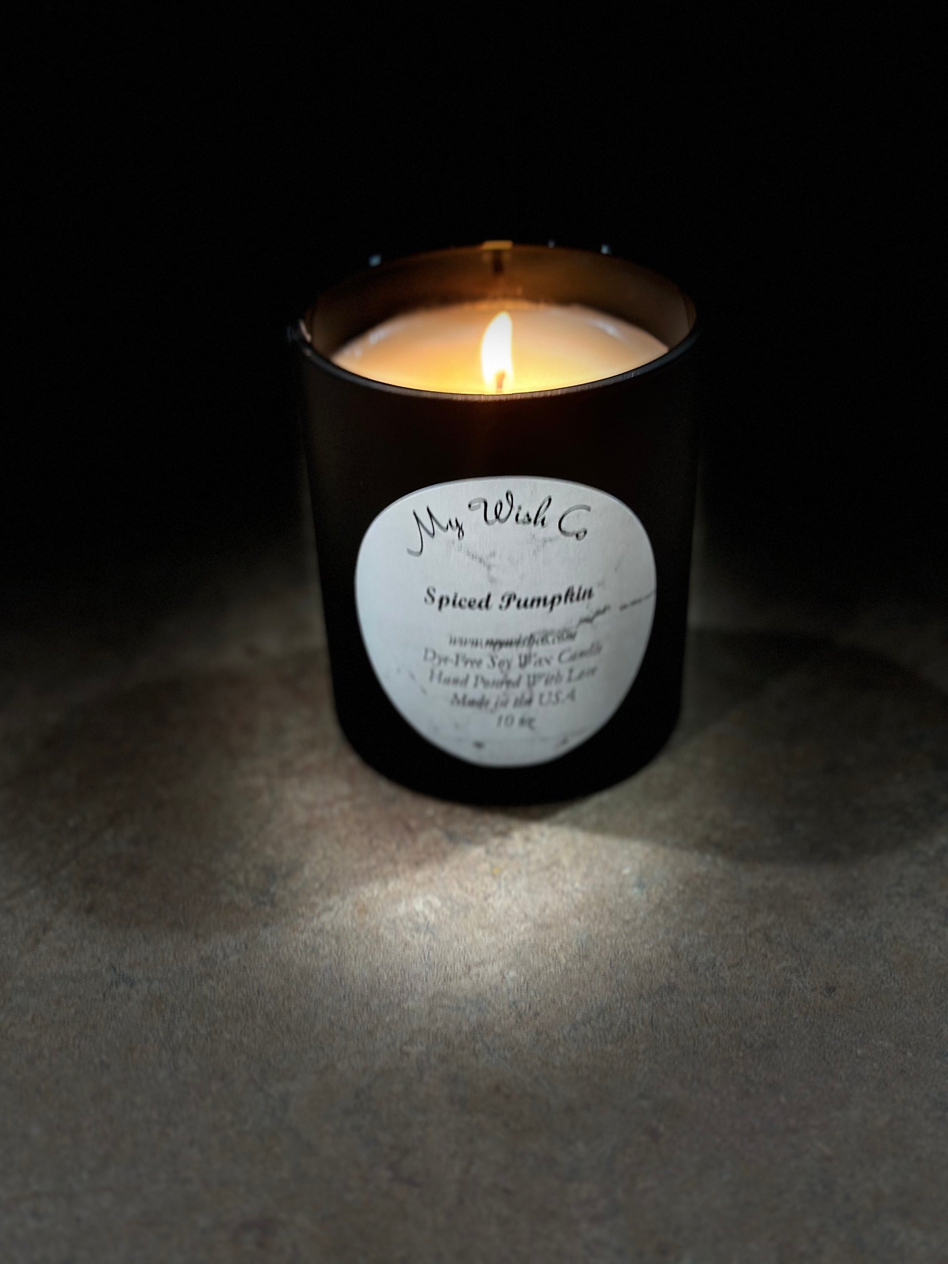Spiced Pumpkin:  Dye-Free Non-Toxic Soy Candle - 10 oz Black Jar - mywishco.com