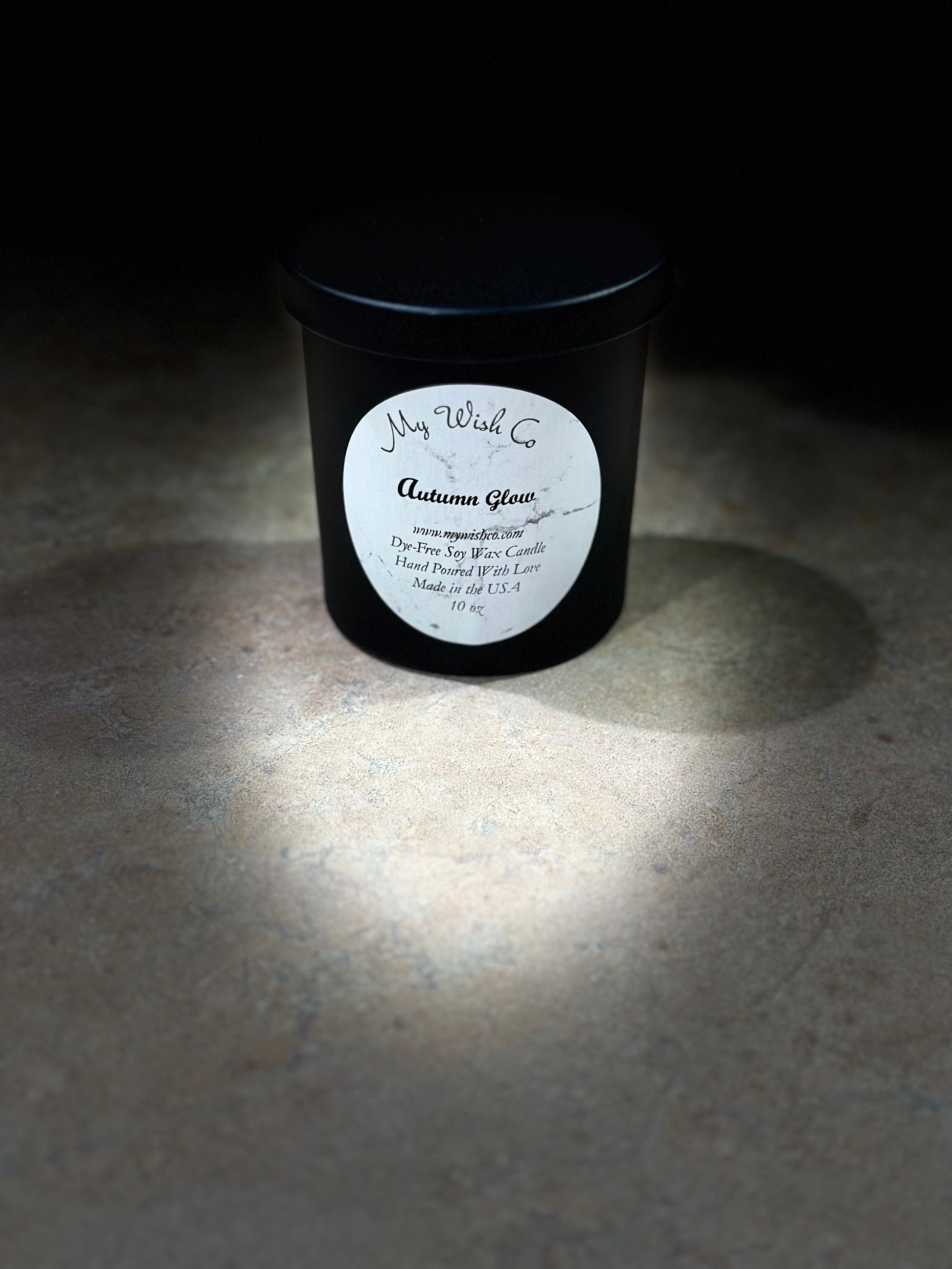 Autumn Glow 10 oz Black Jar Dye-Free Soy Wax Candle