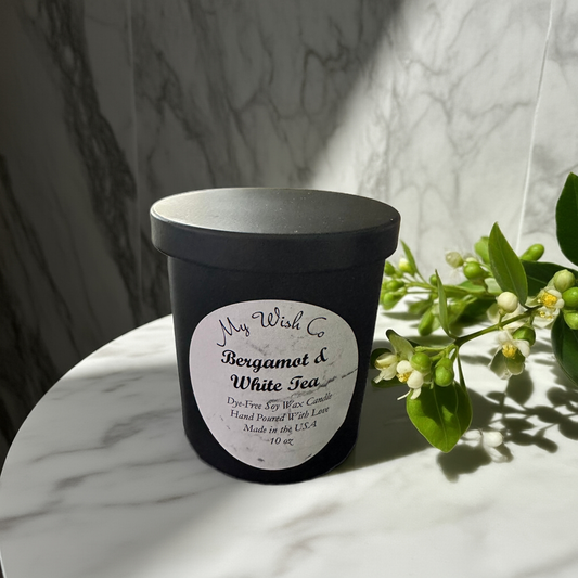 Bergamot & White Tea:  Dye-Free Non-Toxic Soy Candle 10oz - mywishco.com
