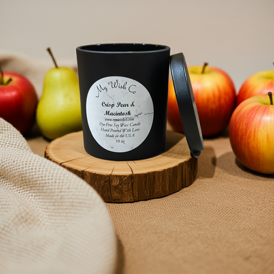 Crisp Pear & Macintosh 10 oz Black Jar Dye-Free Soy Wax Candle