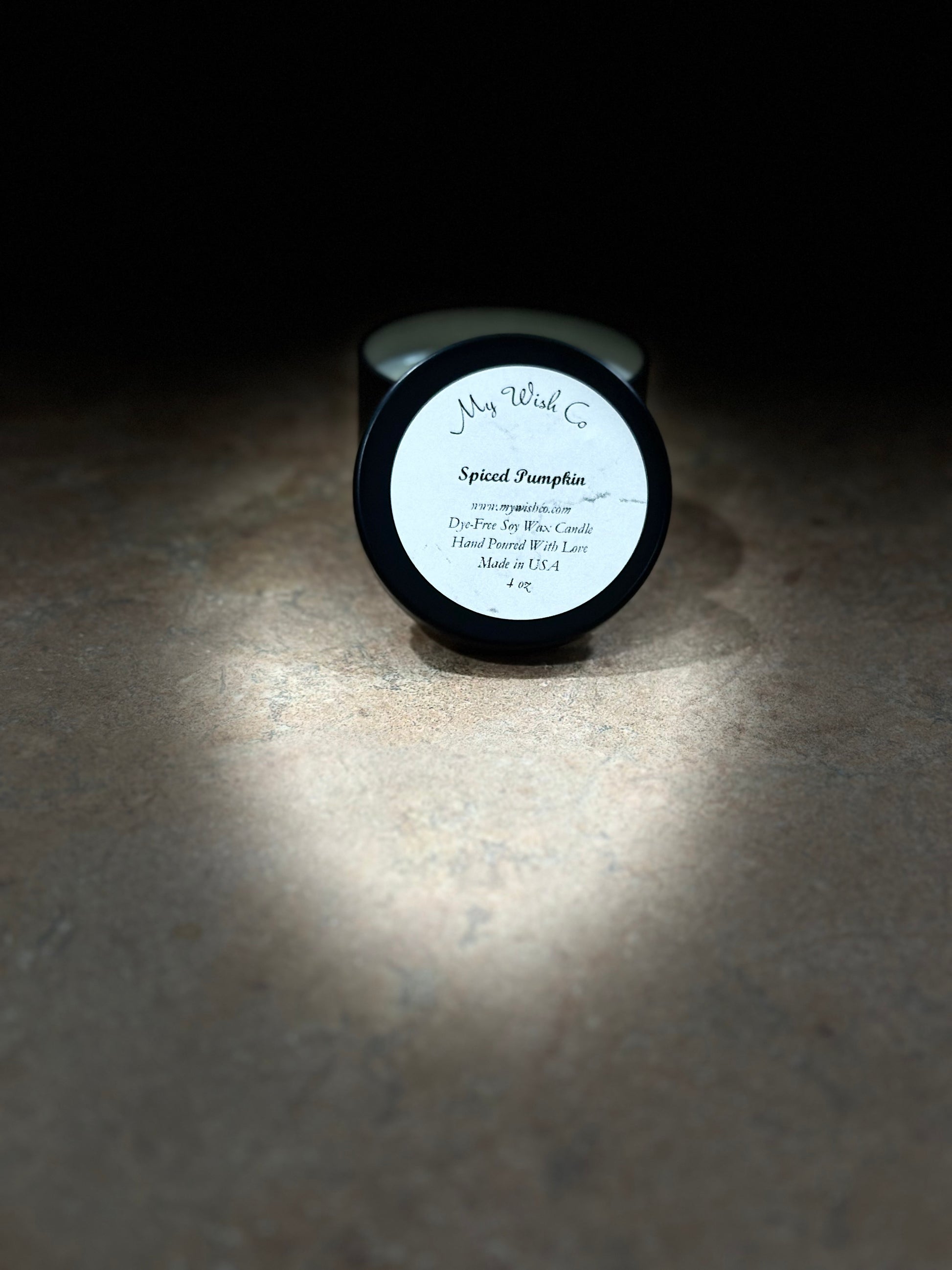 Black 4 oz Tin Spiced Pumpkin Scented Candle