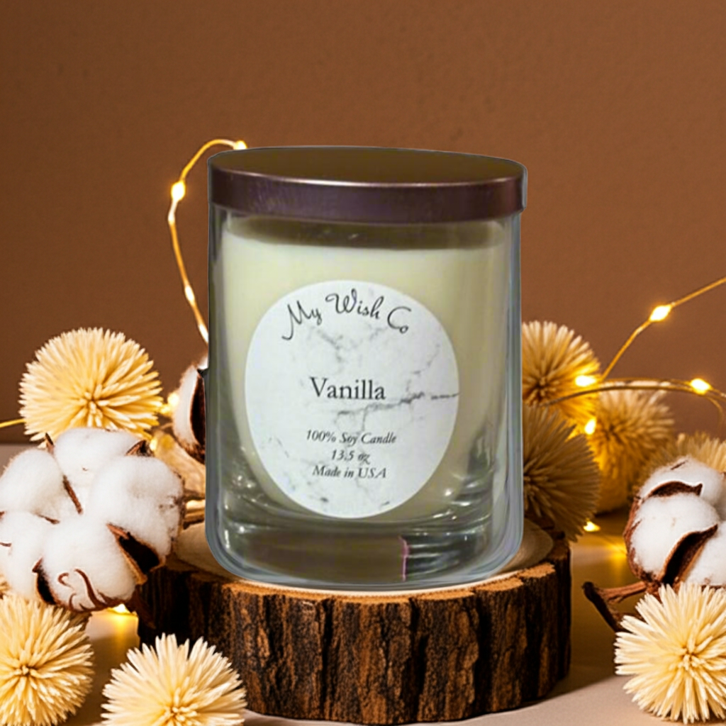 Pure Vanilla 13.5 oz Soy Wax Candle | Eco-Friendly, Non-Toxic, Dye-Free Clean Burn - mywishco.com