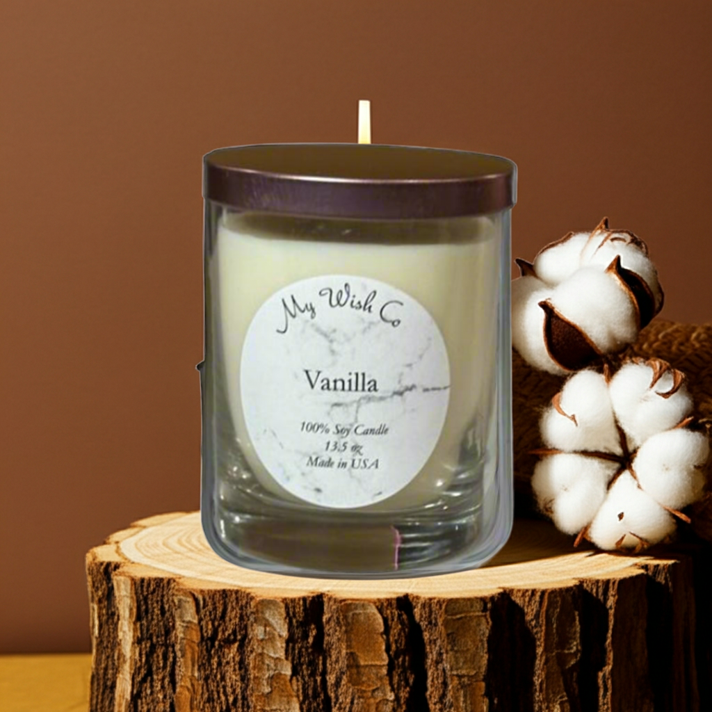 Pure Vanilla 13.5 oz Soy Wax Candle | Eco-Friendly, Non-Toxic, Dye-Free Clean Burn - mywishco.com