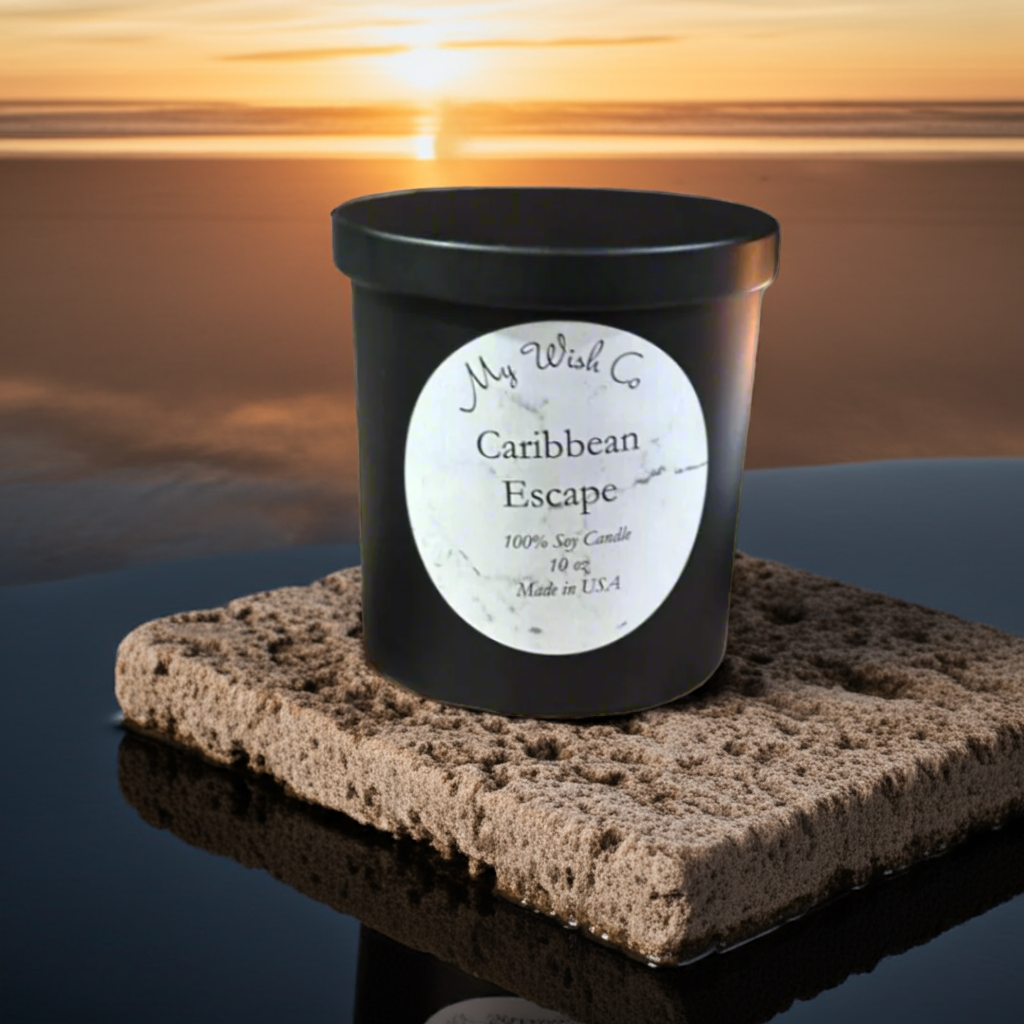 Caribbean Escape:  Dye-Free Non-Toxic Soy Candle 10 oz - mywishco.com