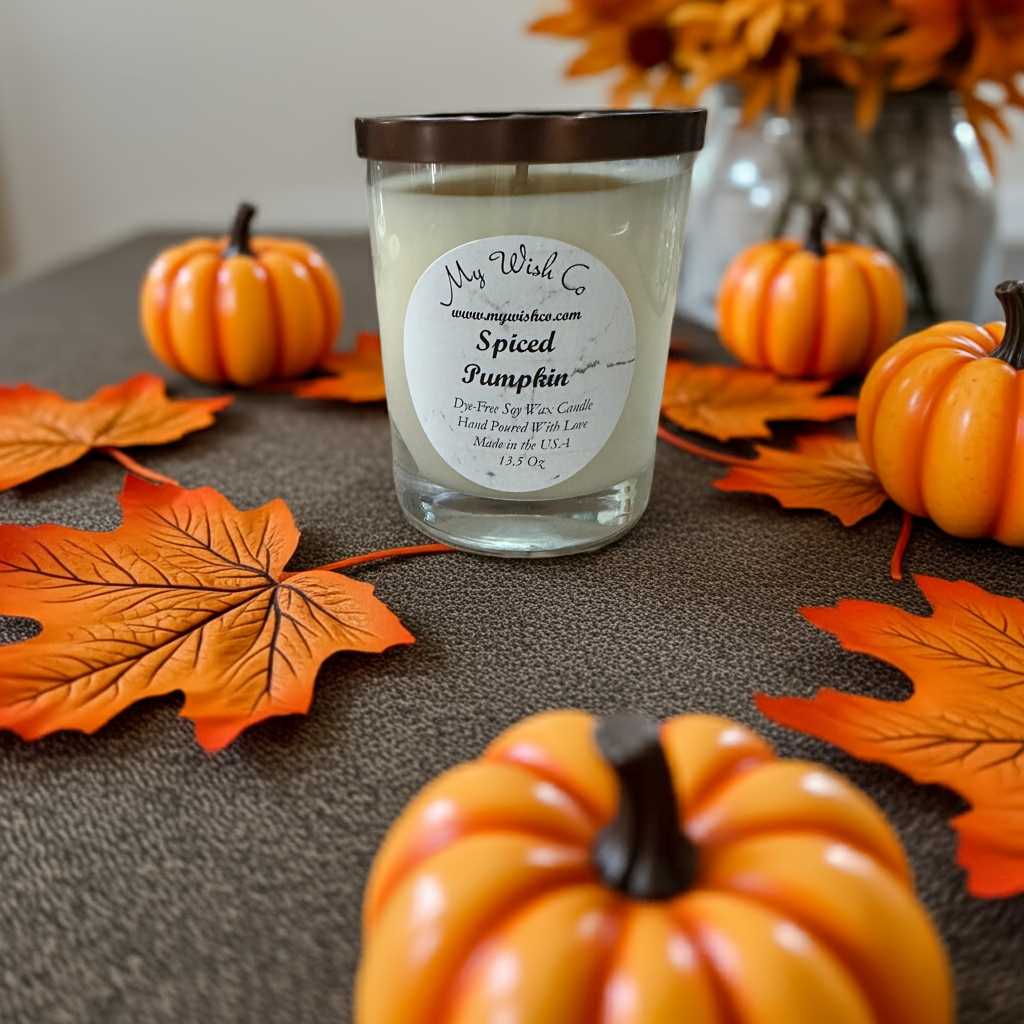 Spice Pumpkin Candle with Clear Jar with brown lid