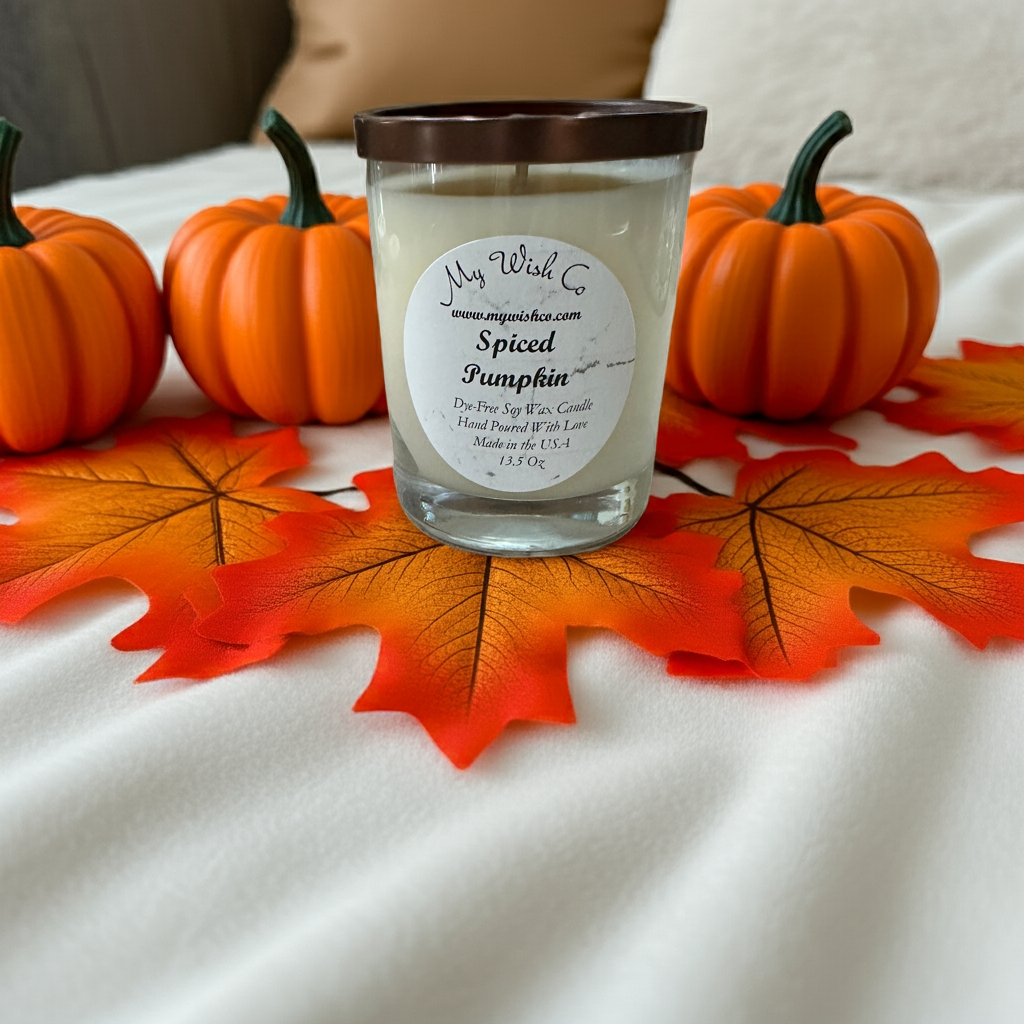 Spice Pumpkin Candle with Clear Jar with brown lid