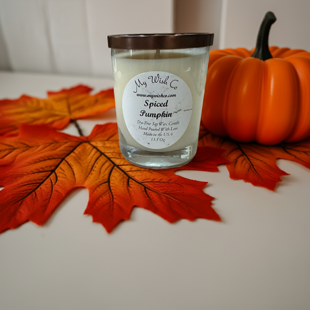 Spice Pumpkin Candle with Clear Jar with brown lid