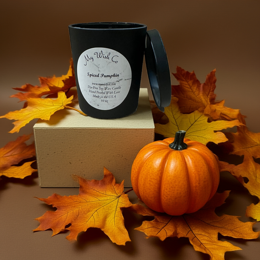 Spiced Pumpkin:  Dye-Free Non-Toxic Soy Candle - 10 oz Black Jar - mywishco.com