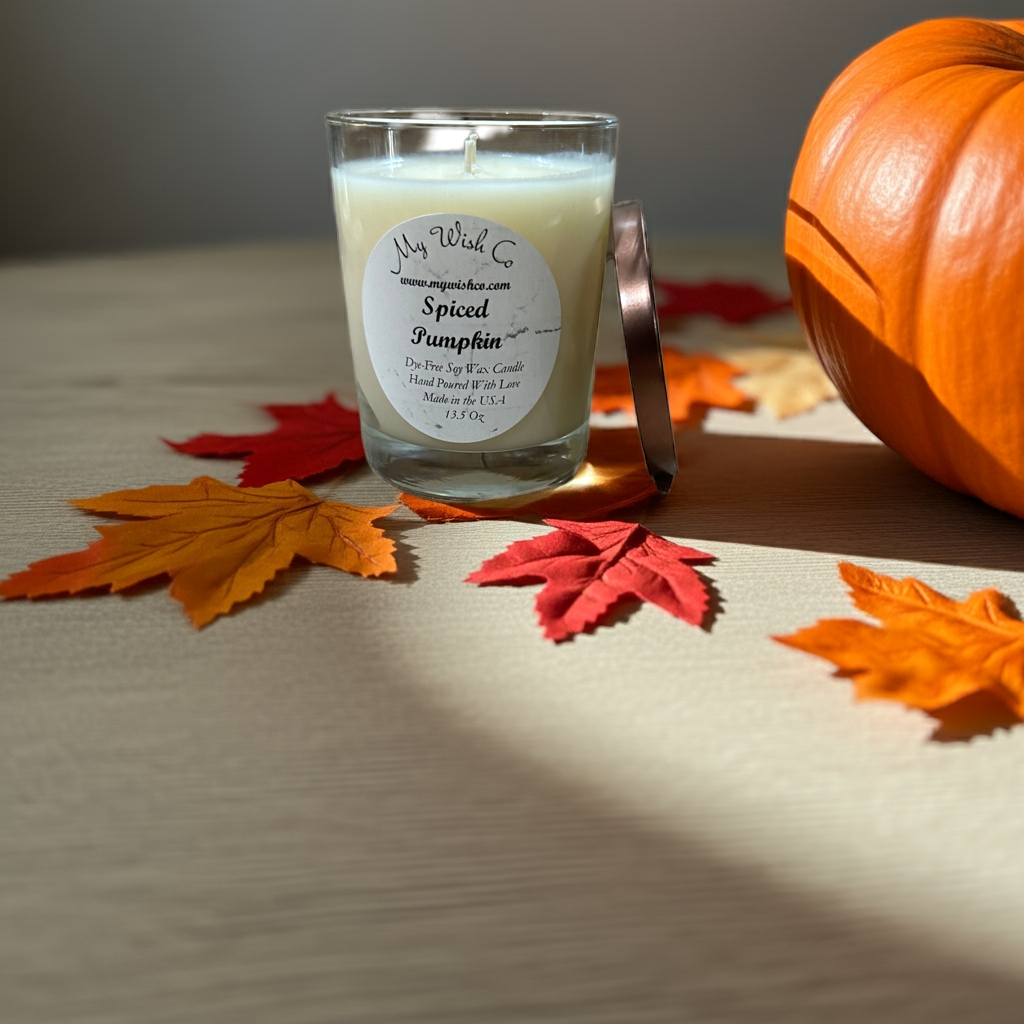 Spice Pumpkin Candle with Clear Jar with brown lid
