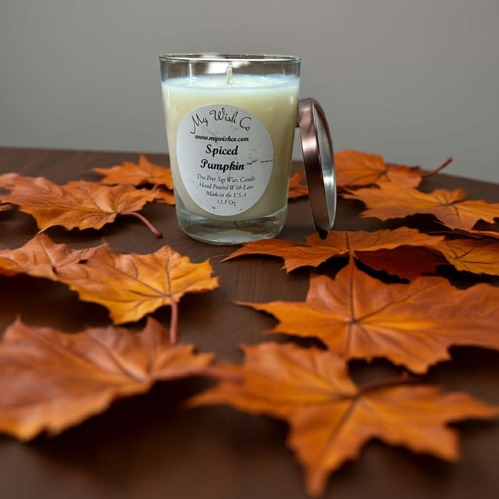 Spice Pumpkin Candle with Clear Jar with brown lid